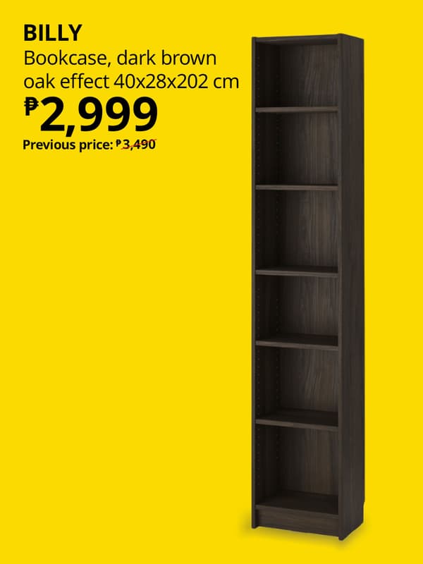 BILLY
bookcase, dark brown oak effect 40x80x202cm
P2,999
previous price: P3,490