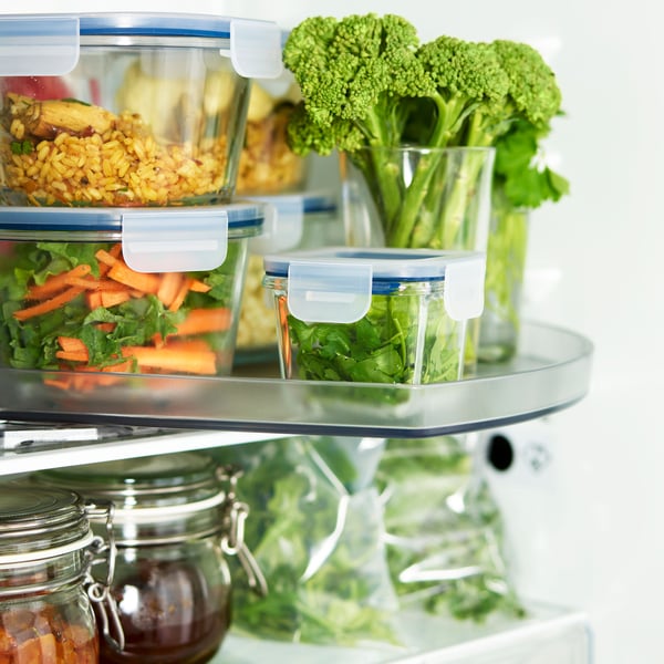 A clear glass KORKEN jar with lid