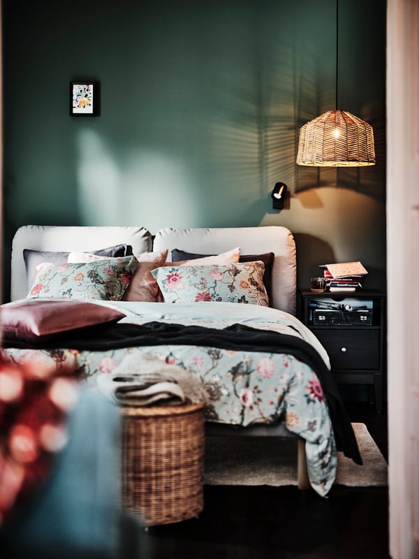 A Diseröd brown SAGESUND upholstered bed frame