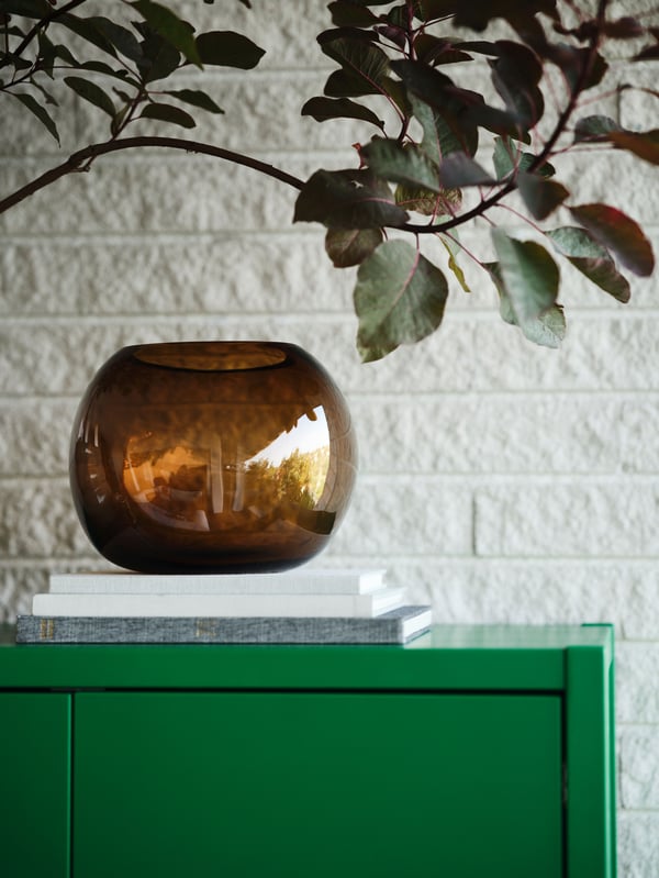 A green STOCKHOLM 2025 cabinet with 2 doors in the living room