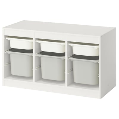 TROFAST Pohištveni sestav z zaboji, bela bela/siva, 99x44x56 cm